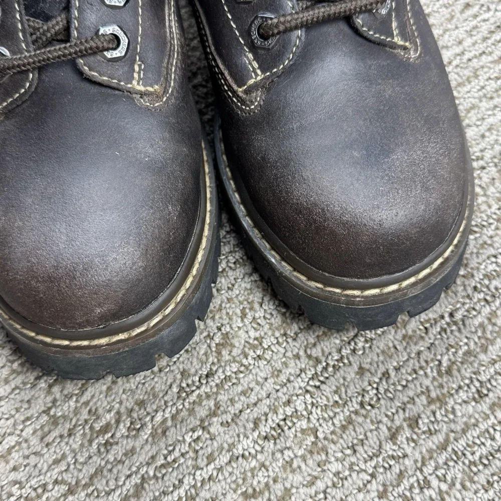 VTG Skechers Womens 7.5 Chunky Ankle Boot Lug Work Leather Brown Punk Y2K 90s